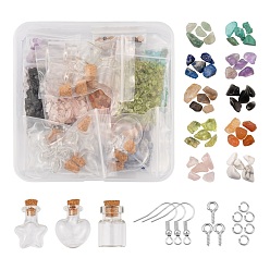 Mixed Stone DIY Wish Bottle Pendant Earring Making Kits, Including Glass Wishing Bottle, Mixed Gemstone Chip Beads, 304 Stainless Steel Jump Rings, Iron Bails & Earring Hooks, Gemstone Chip Beads: about 100g/box