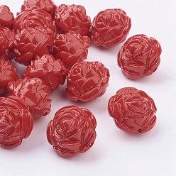 Red Opaque Acrylic Beads, Flower, Red, about 24mm long, 24mm wide, 20mm thick, Hole: 2mm, about 99pcs/500g