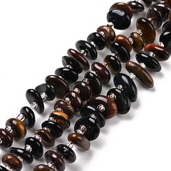 Tiger Eye Natural Tiger Eye Tricolor Beads Strands, Chip, Dyed & Heated, 5~18x3~9x2~5mm, Hole: 1mm, about 67~69pcs/strand, 15.55''(39.5~40cm)