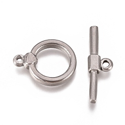 Stainless Steel Color 304 Stainless Steel Toggle Clasps, Ring, Stainless Steel Color, Ring: 18x14x3mm, Hole: 1.5mm, Bar: 23.5x7x3mm, Hole: 1.8mm