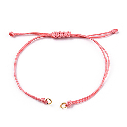 Pink Korean Waxed Polyester Cord Braided Bracelets, with Iron Jump Rings, for Adjustable Link Bracelet Making, Pink, Single Cord Length: 5-1/2 inch(14cm)