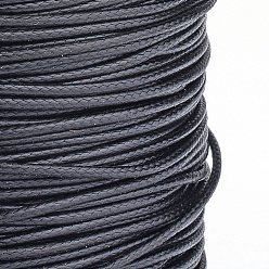 Black Braided Korean Waxed Polyester Cords, Black, 0.5mm, about 160yards/roll