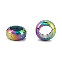 Rainbow Color Ion Plating(IP) Frosted 201 Stainless Steel European Beads, Rondelle, Rainbow Color, 8x4mm, Hole: 5mm