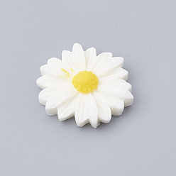 White Resin Cabochons, Flower/Daisy, White, 23x22x7mm