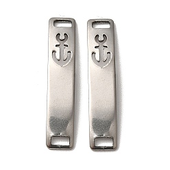Anchor & Helm 201 Stainless Steel Connector Charms, Curved Rectangle Links with Hollow Pattern, Stainless Steel Color, Anchor & Helm, 30x6x0.8mm, Hole: 4x2mm