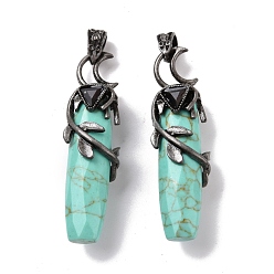 Synthetic Turquoise Synthetic Turquoise Big Pendants, with Rack Plating Brass Findings, Cadmium Free & Lead Free, Faceted, Column with Branch, 55.5~57x15x13.5~14mm, Hole: 6x4mm