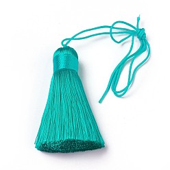Turquoise Moyen Gros pompons en polyester, pompon de soie glacée, turquoise moyen, 50~57x12mm