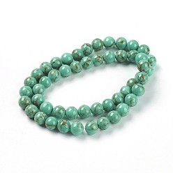 Turquoise Foncé Perles de turquoise synthétiques, teint, ronde, turquoise foncé, taille: environ 8mm de diamètre, Trou: 1mm, 50 pcs / chapelet, 16 pouce
