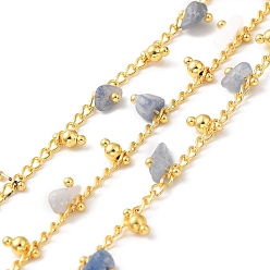 Sodalite Handmade Natural Sodalite Beaded Chains, Real 18K Gold Plated Brass Twist Chains, Soldered, with Spool, Cadmium Free & Lead Free, Chain Link: 2.5x2x0.5mm, Gemstone: 7x6~10.5x4.5~mm