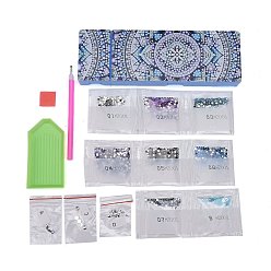 Mixed Color 5D DIY Diamond Painting Stickers Kits For ABS Pencil Case Making, with Resin Rhinestones, Diamond Sticky Pen, Tray Plate and Glue Clay, Rectangle with Flower Pattern, Mixed Color, 20.5x7x2.5cm