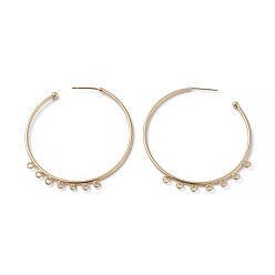 Golden Brass Stud Earring Findings, Half Hoop Earrings, with Loop, Ring, Golden, 45x1.5mm, Hole: 1.5mm