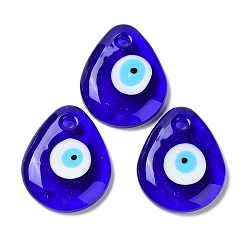 Blue Handmade Lampwork Evil Eye Big Pendants, Teardrop Charm, Blue, 50.5x40x8.5mm, Hole: 5mm