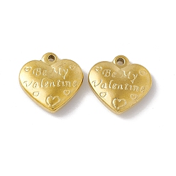 Золотой Вакуумное покрытие на день святого валентина 304 подвески из нержавеющей стали, Сердце со словом моим Валентина, золотые, 17x17x4.5 мм, отверстие : 1.6 мм