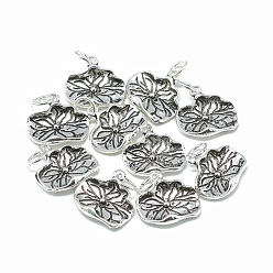 Antique Silver Thailand 925 Sterling Silver Charms, with 925 Stamp, with Jump Ring, Lotus Leaf, Antique Silver, 13.5x15x2mm, Hole: 4mm