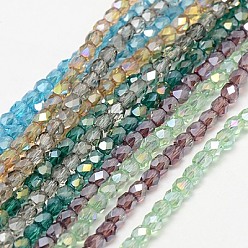 Mixed Color Electroplate Glass Beads Strands, AB Color Plated, Faceted, Cube, Mixed Color, 4x4x4mm, Hole: 1mm, about 100pcs/strand, 15.7 inch