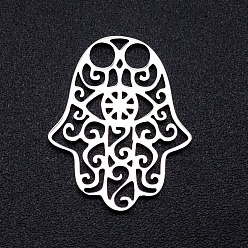 Stainless Steel Color 201 Stainless Steel Filigree Joiners Links, Laser Cut, Hamsa Hamsa Hand/Hand of Fatima/Hand of Miriam, Stainless Steel Color, 18.6x15x1mm