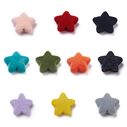 Mixed Color Flocky Acrylic Beads, Star, Mixed Color, 13.5~14x13.5~14x5.5mm, Hole: 1.4mm