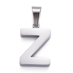 Letter Z 304 colgantes de letras de acero inoxidable, pulido manual, alfabeto, color acero inoxidable, letter.z, 18.5x12.5x4 mm, agujero: 6.5x3.5 mm