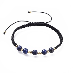 Lapis Lazuli Bracelets de perles tressées en lapis-lazuli naturel réglable (teint), bracelet en nylon avec nœud carré, avec les accessoires en laiton, or, 2 pouce (5.2 cm)