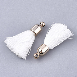 White Polyester Tassel Pendant Decorations, with CCB Plastic Findings, Light Gold, White, 25~30x6mm, Hole: 1.5mm