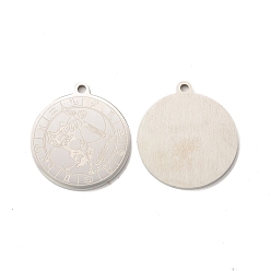 Sagittarius 304 Stainless Steel Pendants, Flat Round with Constellations Charm, Stainless Steel Color, Sagittarius, 28x25x1.5mm, Hole: 2mm