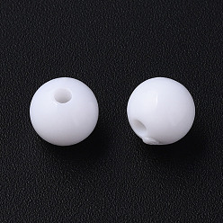 White Opaque Acrylic Beads, Round, White, 8x7mm, Hole: 2mm, about 111pcs/500g