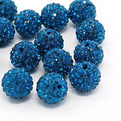 Medium Blue Grade A Rhinestone Beads, Pave Disco Ball Beads, Resin and China Clay, Round, Medium Blue, PP11(1.7~1.8mm), 10mm, Hole: 1.5mm