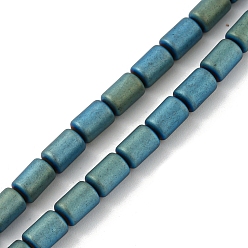Plaqué Vert Brins de perles d'hématite non magnétiques synthétiques galvanisées, givré, colonne, vert plaqué, 3.7~3.8x5.8~5.9mm, Trou: 0.8mm, Environ 65 pcs/chapelet, 15.75'' (40 cm)