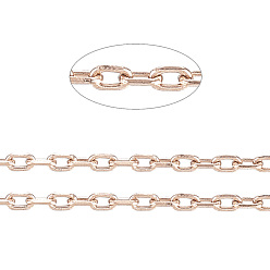 Or Rose Placage ionique (ip) 304 chaînes porte-câbles en acier inoxydable, chaînes de coupe de diamant, soudé, facette, avec bobine, ovale, or rose, 1.5x1x0.3mm, environ 32.8 pieds (10 m)/rouleau