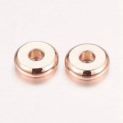 Rose Gold Real Rose Gold Plated Brass Spacer Beads, Nickel Free, Flat Round, 6x1.5mm, Hole: 2mm