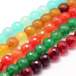 Mixed Color Natural Agate Bead Strands, Round, Faceted, Dyed & Heated, Mixed Color, 6mm, Hole: 1mm, about 62~63pcs/strand, 14.5 inch
