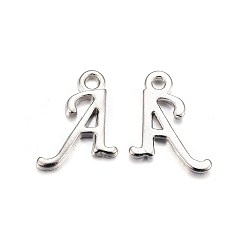 Letter A Platinum Plated Alloy Letter Pendants, Rack Plating, Cadmium Free & Lead Free, Letter.A, 16x12x2mm, Hole: 1.5mm