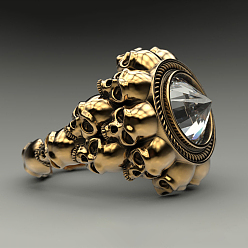 Античное Золото Массивное кольцо на палец с кристаллами и стразами, готическое кольцо из сплава черепа для мужчин и женщин, античное золото , размер США 10 (19.8 мм)
