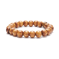 Pérou Bracelet extensible en perles rondes en bois naturel, bijoux de yoga pour hommes femmes, Pérou, diamètre intérieur: 2-3/8 pouce (5.9 cm), perles: 10 mm