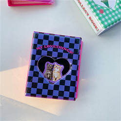 Black 40-Pocket 3 Inch PVC Mini Photo Album, with Peach Heart Window Cover, Photocard Cellection, Rectangle with Tartan Pattern, Purple, Black, 9.2x12x2.6cm, pocket: 7x10.5cm, about 20 sheets/book