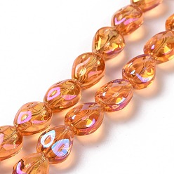 Orange Foncé Transparentes perles de verre de galvanoplastie brins, arc-en-ciel plaqué, larme, orange foncé, 11x9x6.6mm, Trou: 1.1mm, Environ 55 pcs/chapelet, 24.25 pouce (61.6 cm)