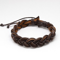 Кокосово-Коричневый Модный мужской повседневный стиль плетеный вощеный шнур и кожаные браслеты, кокосового коричневый, 58 мм