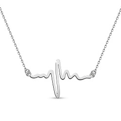 Platinum SHEGRACE Rhodium Plated 925 Sterling Silver Pendant Necklaces, with Cable Chains, Heartbeat, Platinum, 14.17 inch(36cm)