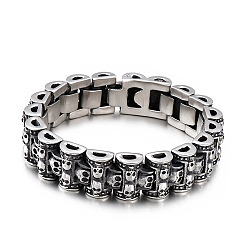 Stainless Steel Color Titanium Steel Skull Link Chain Bracelet for Men, Stainless Steel Color, 8-1/2 inch(21.5cm)