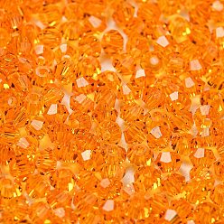 Orange Foncé Des billes de verre transparentes, facette, Toupie, orange foncé, 2x2mm, Trou: 0.7mm, environ 720 pcs / sachet 