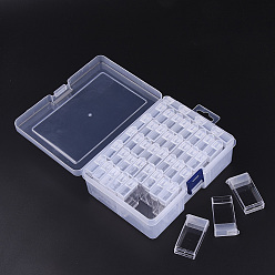 Clear Plastic Bead Containers, Flip Top Bead Storage, For Seed Beads Storage Box, with PP Plastic Packing Box, Rectangle, Clear, 44pcs containers/box, 50x27x12mm, Hole: 9x10mm