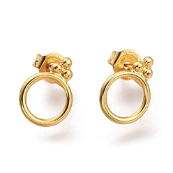 Golden 304 Stainless Steel Stud Earrings, with Ear Nuts, Ring, Golden, 10.5x7.8x1.5mm, Pin: 0.7mm