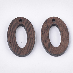 Coconut Brown Wenge Wood Pendants, Undyed, Oval, Coconut Brown, 29.5x19.5x3mm, Hole: 2mm