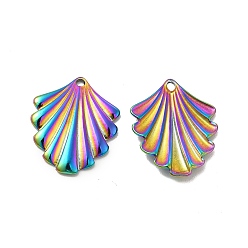 Rainbow Color Revestimiento iónico (ip) 304 colgantes de acero inoxidable, encanto de la hoja, color del arco iris, 20x16x2 mm, agujero: 1.4 mm