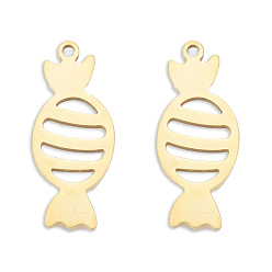 Real 18K Gold Plated Ion Plating(IP) 201 Stainless Steel Pendants, Candy, Real 18K Gold Plated, 26.5x11x1.5mm, Hole: 1.6mm