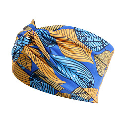 Dodger Blue Boho Printed Polyester and Spandex Headbands, Twist Knot Elastic Wrap Hair Accessories for Girls Women, Dodger Blue, 240x10mm