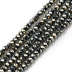 Silver Plated Electroplate Glass Beads Strands, Full Plated, Faceted, Rondelle, Silver Plated, 2~2.3x1.7~1.9mm, Hole: 0.3mm, about 208~214pcs/strand, 14.06~14.33''(35.7~36.4cm)