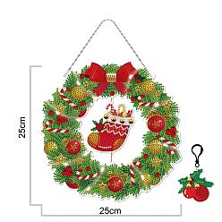 Christmas Sock Pattern DIY Plastic Hanging Sign Diamond Painting Kit, for Home Decorations, Wreath, Christmas Sock Pattern, 250x250mm