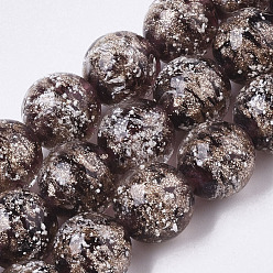 Púrpura Perlas de cristal de murano de arena de oro hecho a mano hilos, luminoso, rondo, púrpura, 11.5~12.5x11~12 mm, agujero: 1 mm, sobre 45 unidades / cadena, 19.69 pulgada