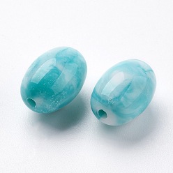 Turquoise Acrylic Beads, Imitation Gemstone Style, Oval, Turquoise, 13~13.5x9.5~10mm, Hole: 2mm, about 630pcs/500g